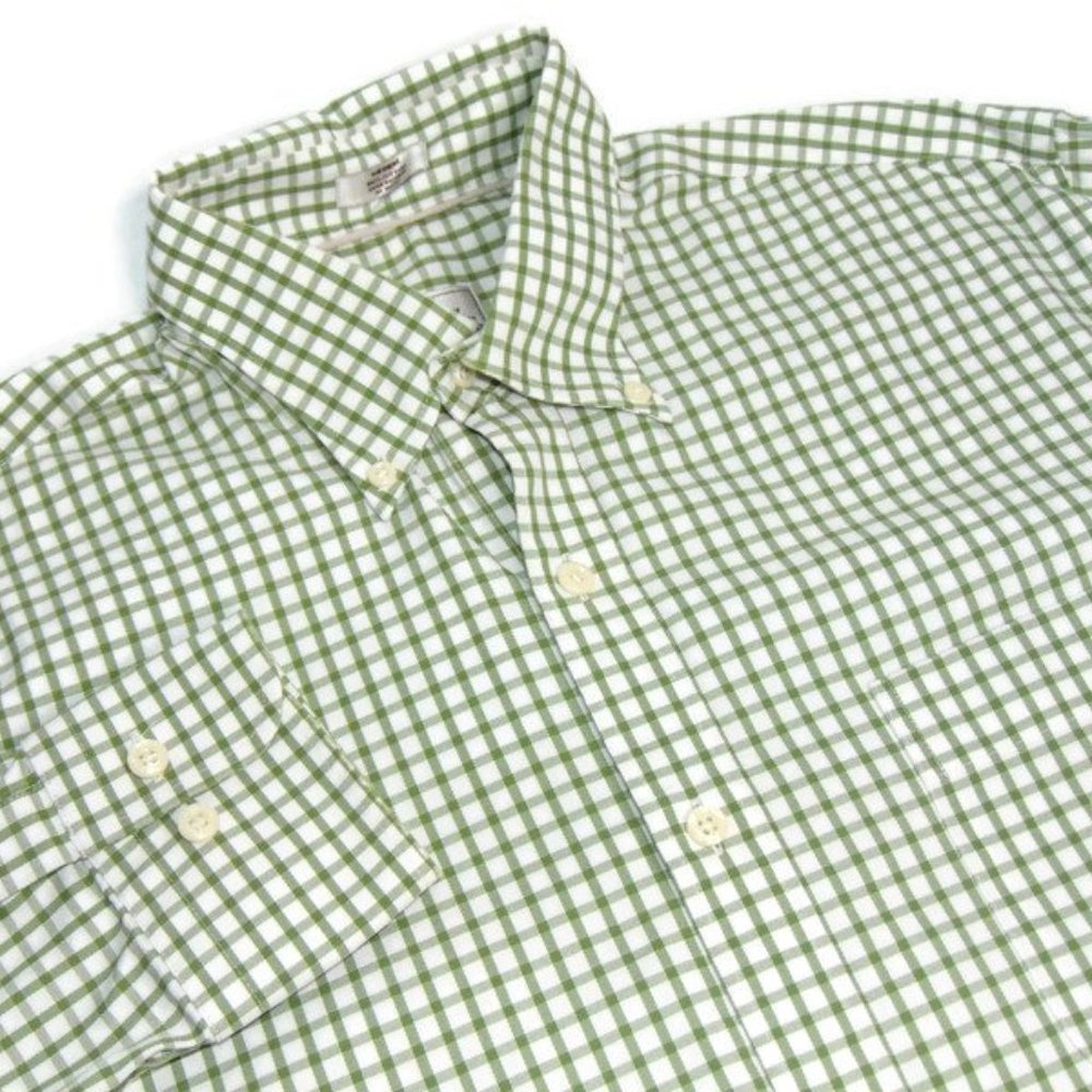 Peter Millar Men's Medium Dress Shirt button Down Green Check Nanoluxe